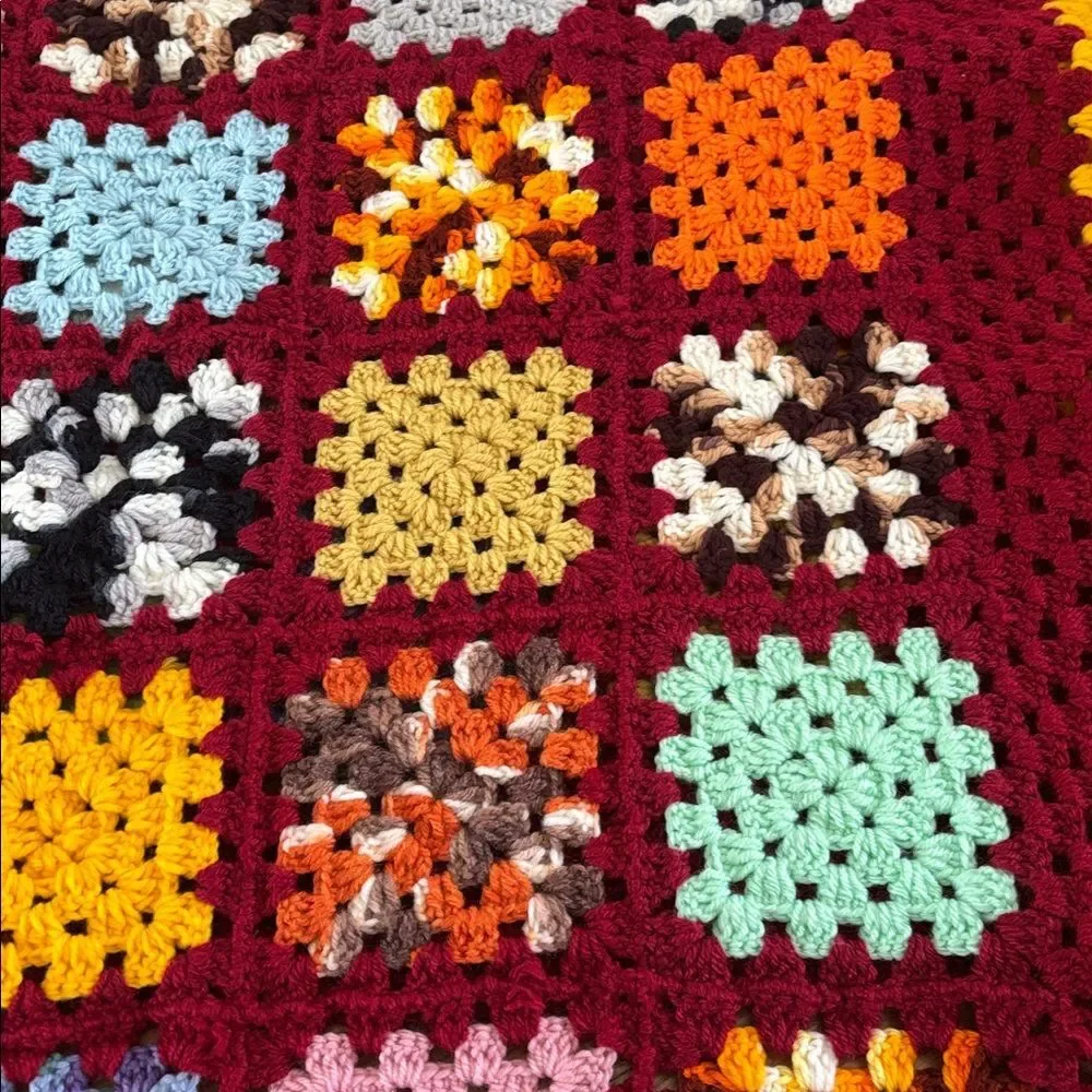 Colorful Crochet Granny Square Blanket